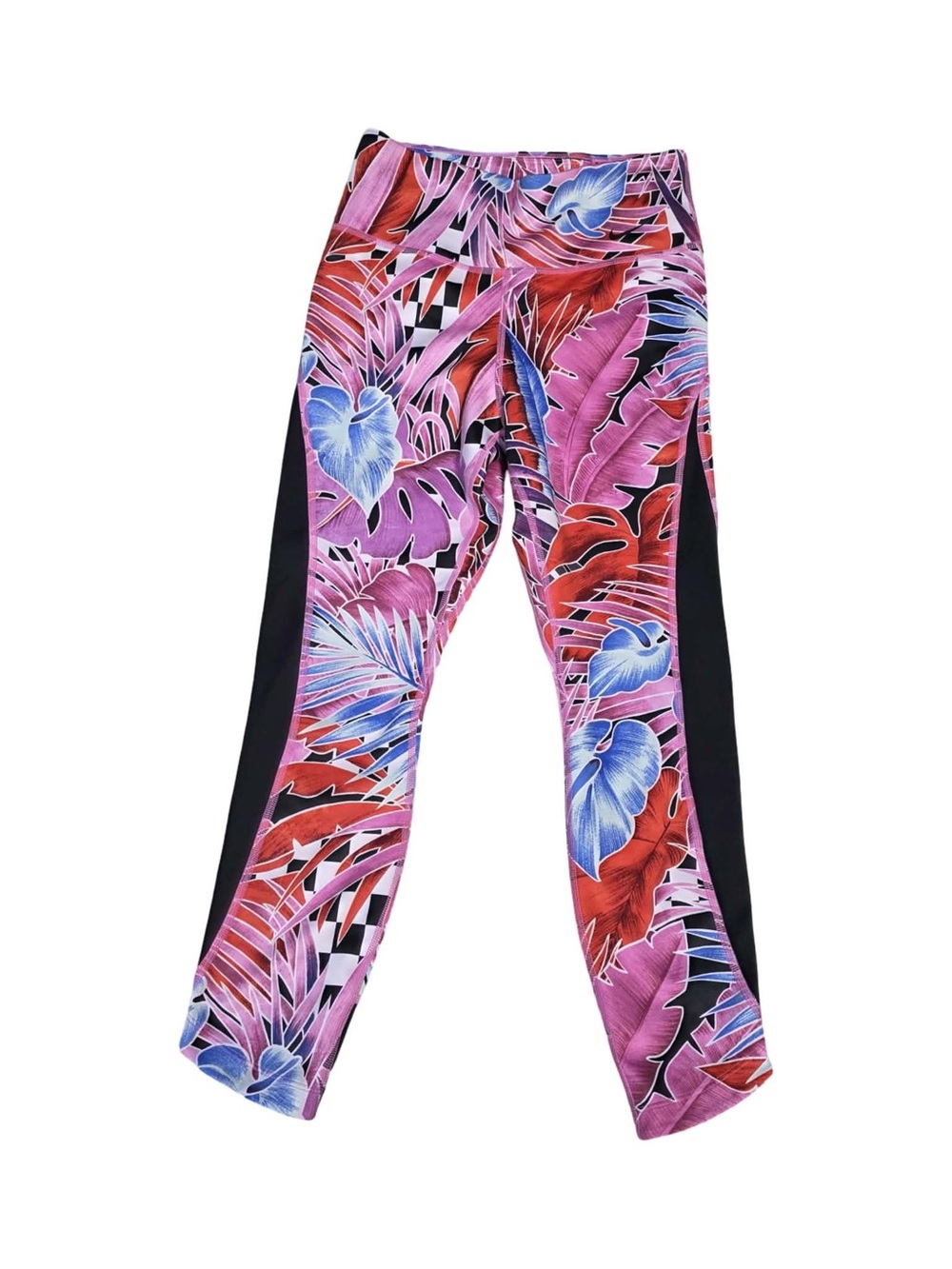 Nike Tropical Print Leggings in Pink, Red, Blue with Black Panels